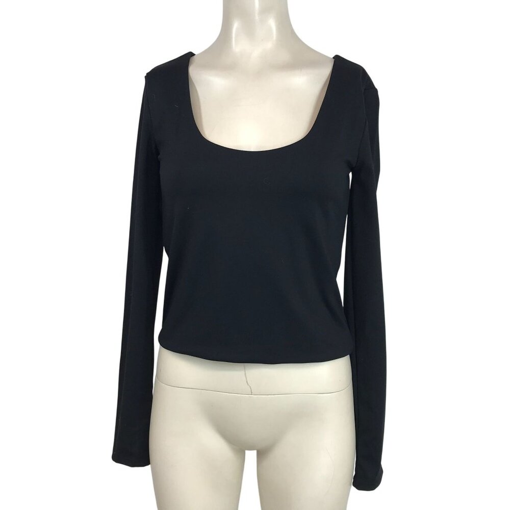 OPEN EDIT - WOMEN'S MEDIUM -BLACK LONG SLEEVE ROUND NECK NYLON BLEND TOP